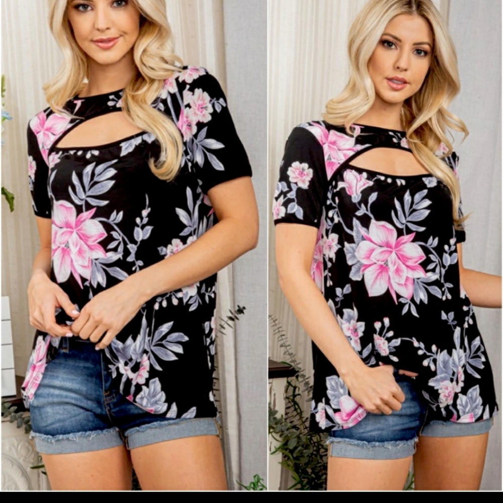 Peekaboo floral top. Casual everyday spring summer  blouse
